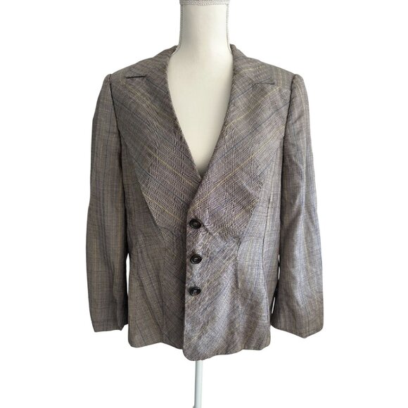 ESCADA Vintage Brown Patterned Wide Lapel Blazer Jacket Size 44 - Picture 2 of 9